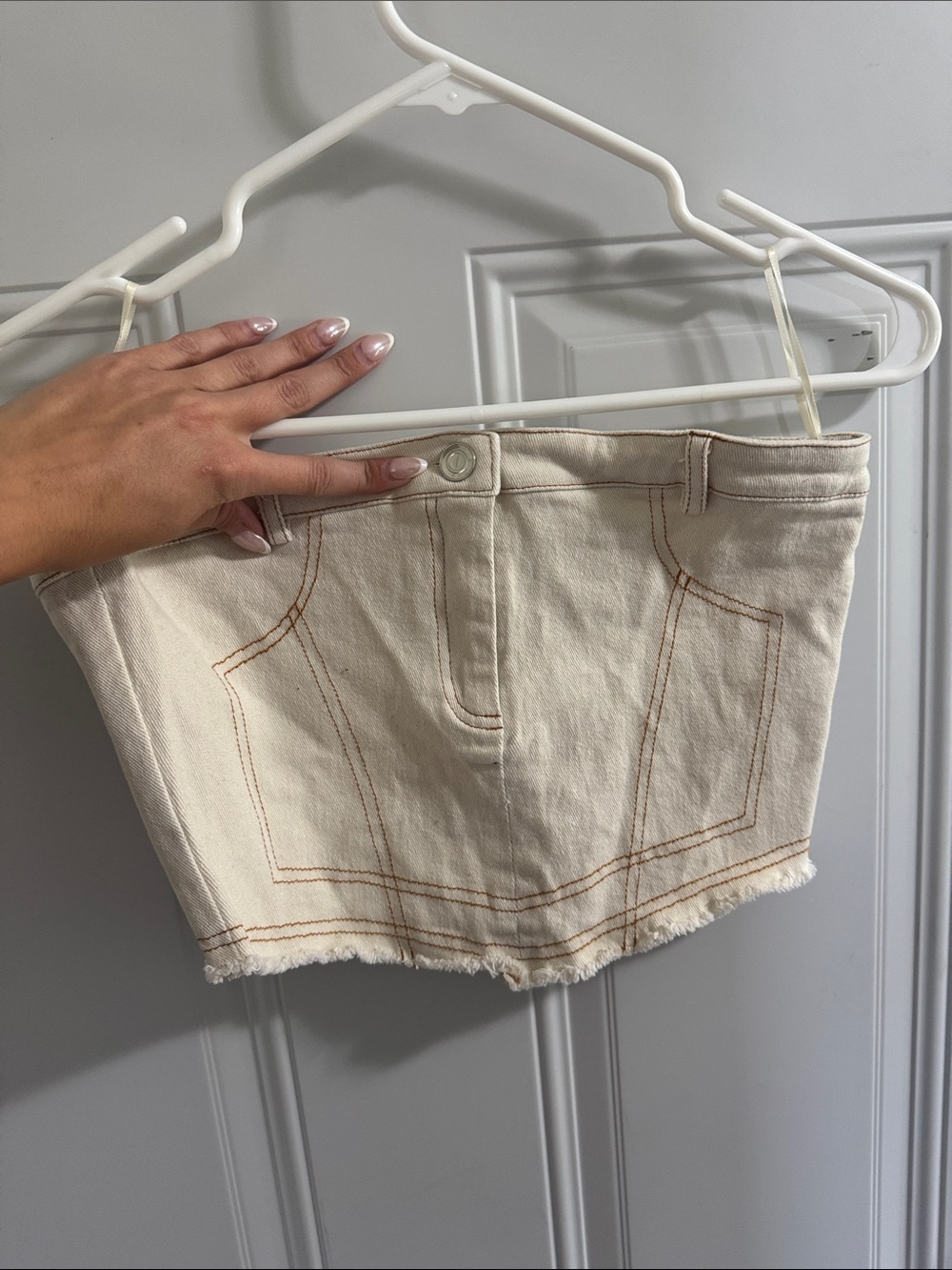 Cream Tube Top with Contrast Stitching